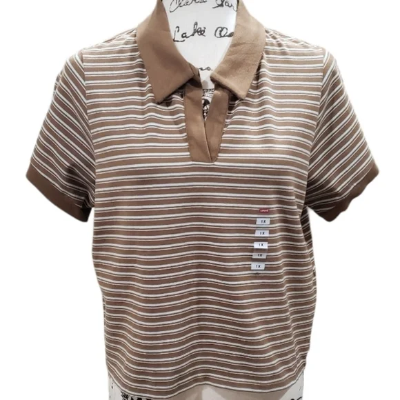 Levi's Short Sleeve Striped Cropped Polo Style Top - Picture 1 of 4